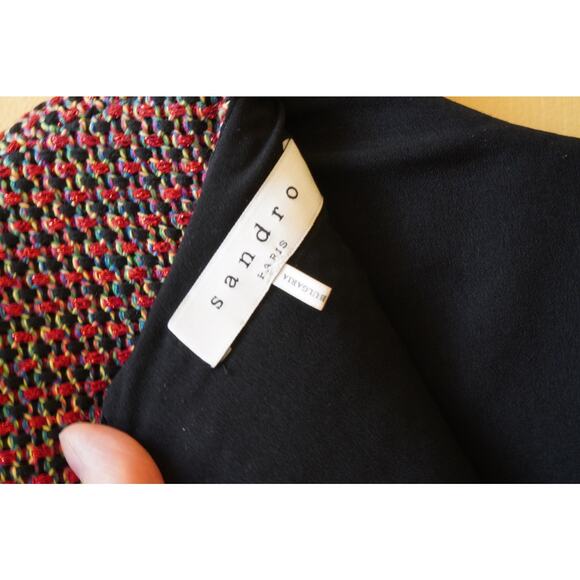 Sandro Crochet Tweed Boxy Cropped Short Sleeve Blouse Zip Top Size 2 Medium - Picture 7 of 10